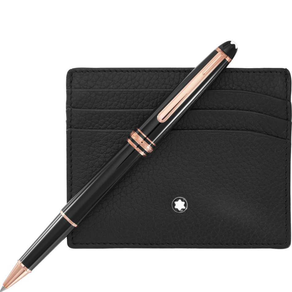 MB114121 - 마이스터스튁 레드 골드 클래식 수성펜과 블랙 소프트 그레인 포켓 홀더 6cc 세트